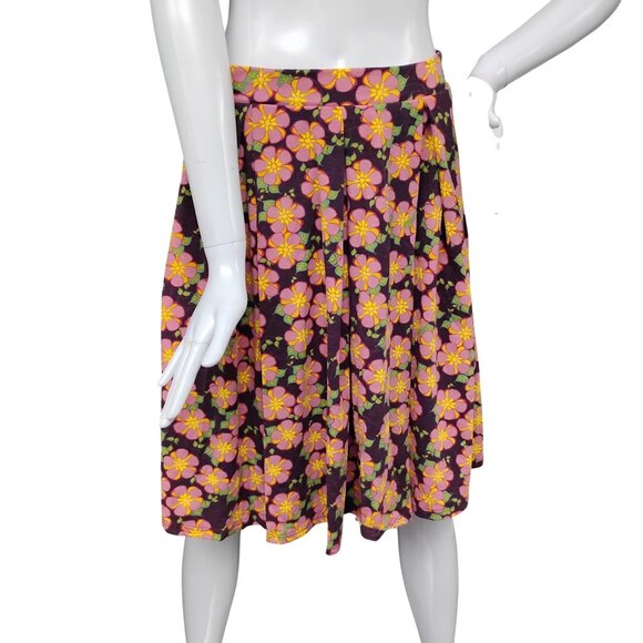 Lularoe Madison Skirt Size XS Floral Print Purple Pink and Yellow Pockets Pullon - Picture 2 of 8